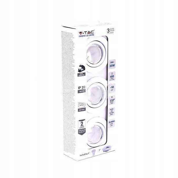 V-tac Sada oček 3x5W GU10 bílá VT-3333 6400K 400lm