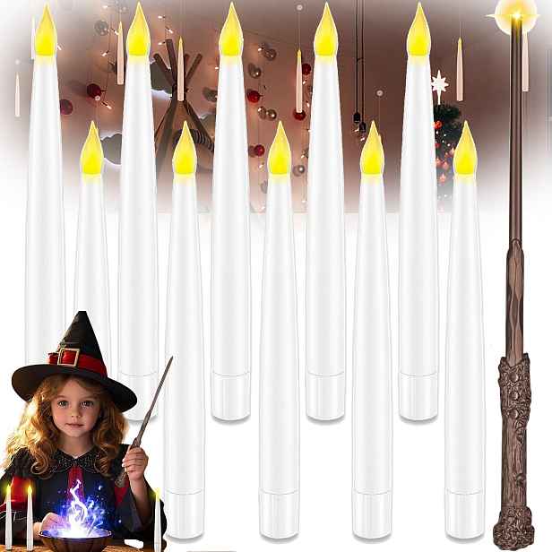 Sada 10 X Led Ozdobná Svíčka S Kouzelnou Hůlkou, Dálkové Ovládání Pro Halloweenskou Párty