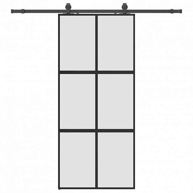 vidaXL Posuvné dveře se sadou kování černé 90x205 cm Tvrzené sklo