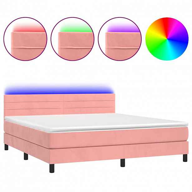 vidaXL Box spring postel s matrací a LED růžová 160x200 cm samet