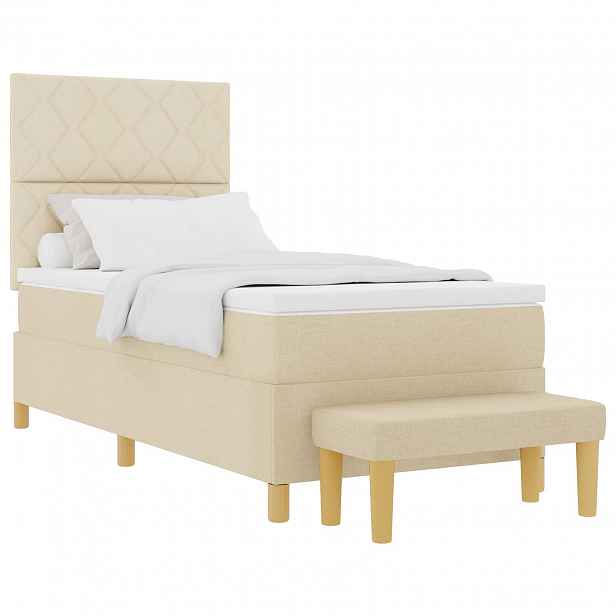vidaXL Postel s boxspringem s čelo Krémová 200 x 90 cm textil