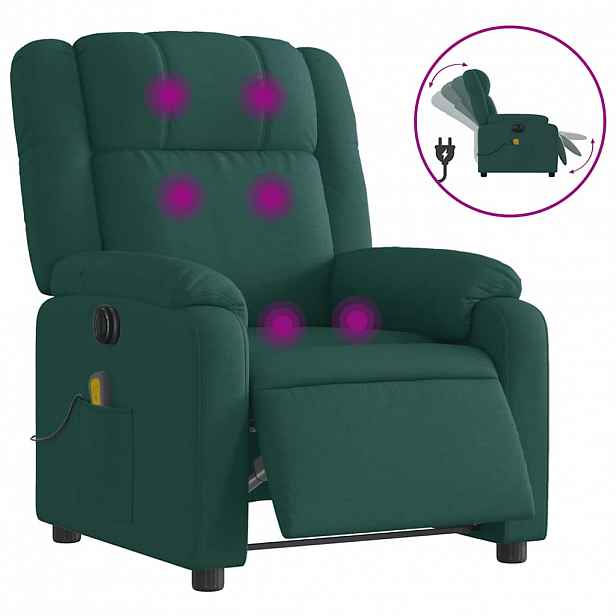 vidaXL Elektrické masážní polohovací křeslo tmavě zelené textil