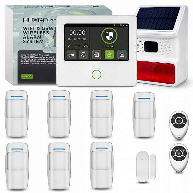 Bezdrátový alarm WiFi Gsm 4G s Tuya, Huxgo HXA502 R7BS, venkovní siréna