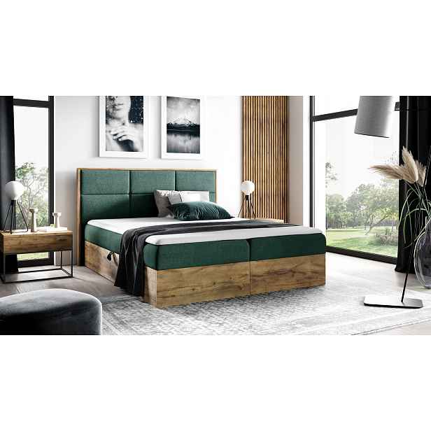 Boxspringová postel CHANTELLE 2 - 140x200, zelená + topper ZDARMA