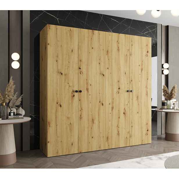Elegantní šatní skříň CAITIR 1 200 cm - dub artisan / černé úchyty