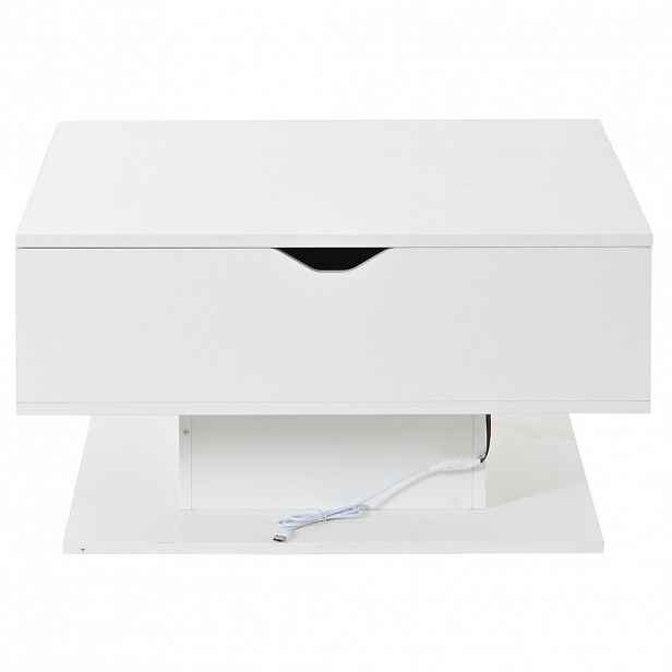 OKWISH KONFERENČNÍ stolek 80/75/40 cm bílý z dřevotřísky se zdvižnou deskou a LED osvětlením