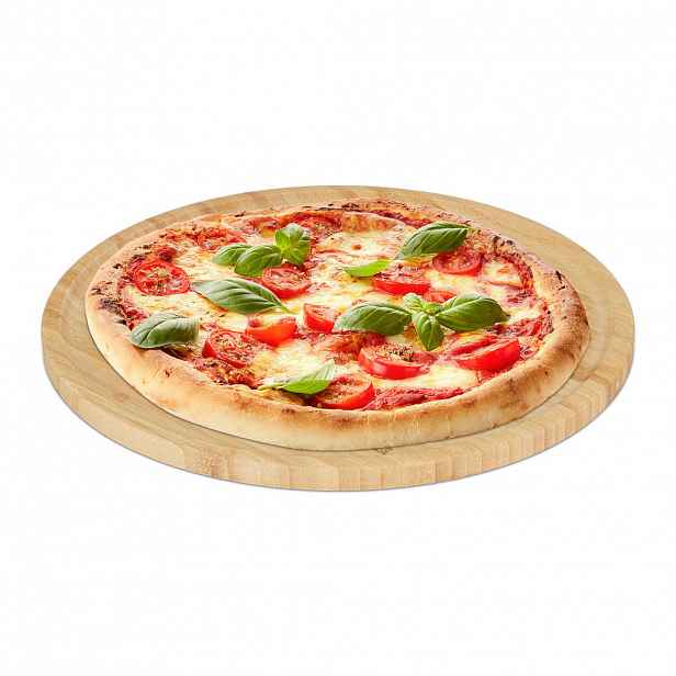 Relaxdays PIZZATALÍŘ Přírodní bambus 32 cm se zvýšeným okrajem