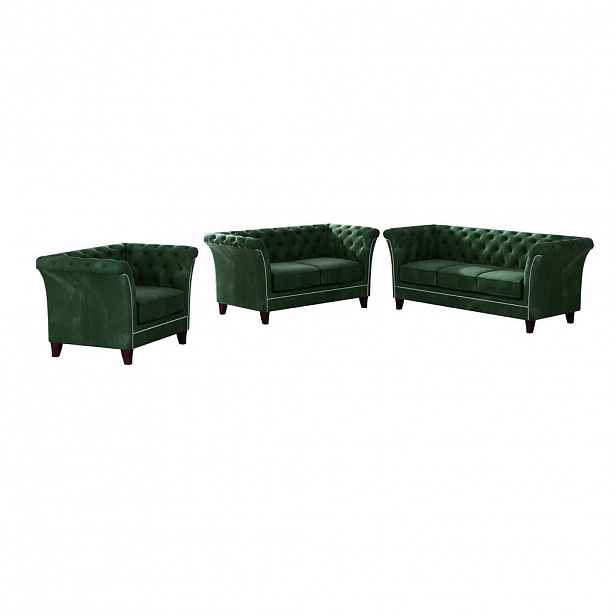 S-Style CHESTERFIELD SEDACÍ SOUPRAVA 3+2+1 Fusion z lahvově zeleného sametu