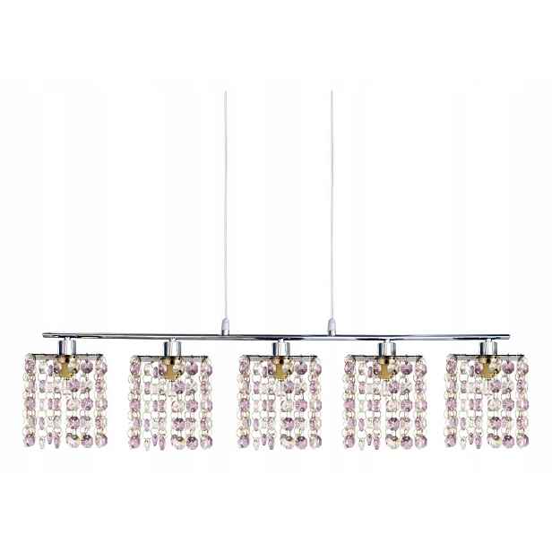 Závěsná lampa Classic Zwis na lankách 5X40W G9 Chrom Fialová Křišťály