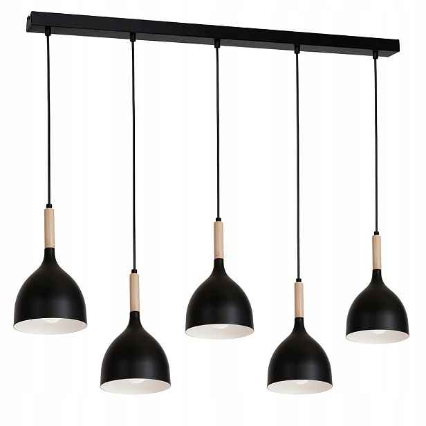 Závěsná lampa dřevěná černá světlé dřevo nad stůl 5 bodů 122 cm Luminex