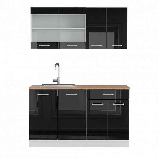 Vicco JEDNOTKOVÁ KUCHYNĚ R-Line Černý vysoký lesk 140 cm , PD Dub