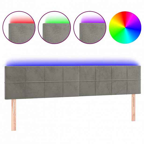 vidaXL Čelo postele s LED světle šedé 180x5x78/88 cm samet