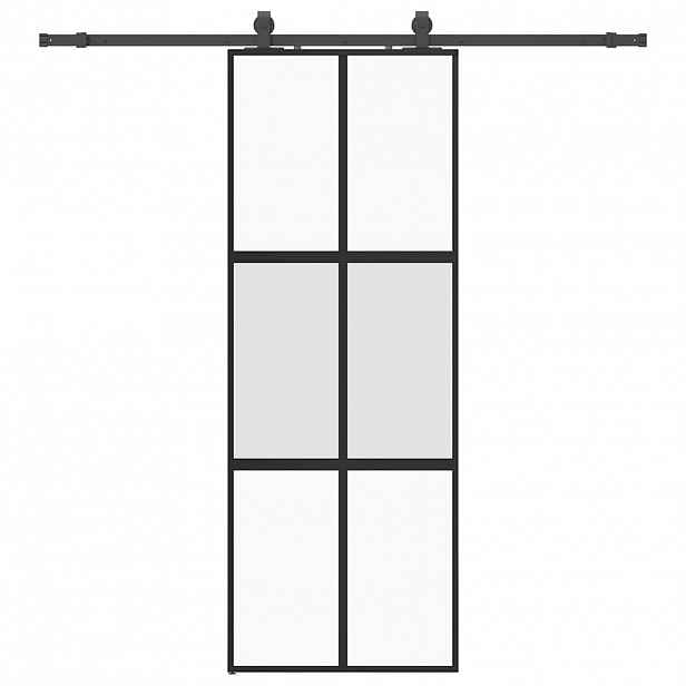 vidaXL Posuvné dveře se sadou kování černé 76x205 cm Tvrzené sklo