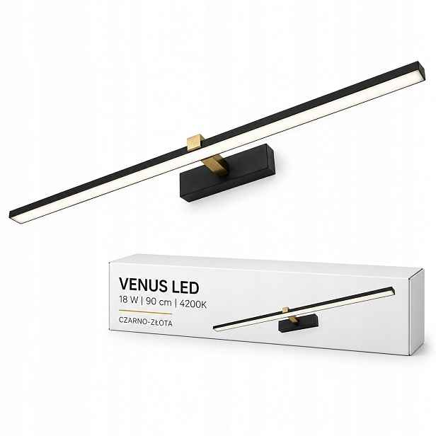 Neutrální 4200K lampa Venus 18W 90 cm černo-zlatá Led 1100lm IP44 nástěnná