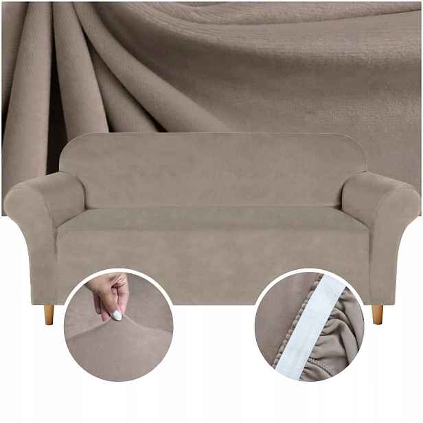Potah Na Pohovku Pohovka 3 Os. Elastický Univerzální Velvet Velur Béžová L