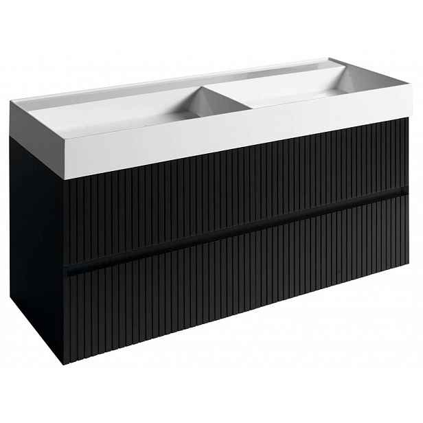 Sapho Filena - Umyvadlová skříňka 118x52x43 cm, 4 zásuvky, matná černá strip FID1212BS