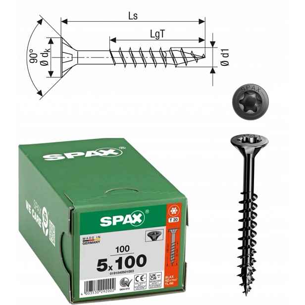 Vruty do dřeva Spax univerzální pozinkované, černé 5 x 100 mm 100 ks