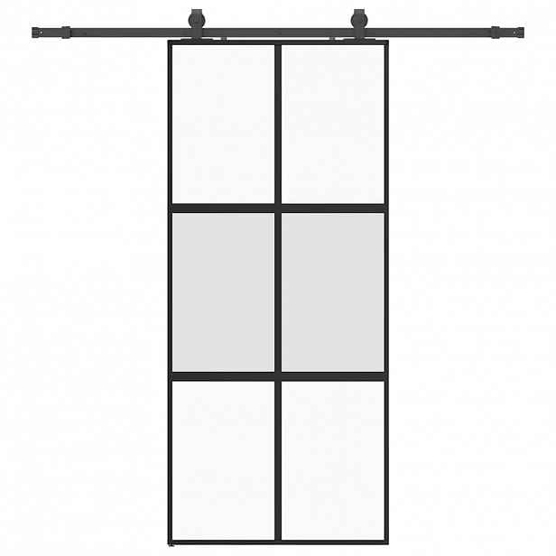 vidaXL Posuvné dveře se sadou kování černé 90x205 cm Tvrzené sklo
