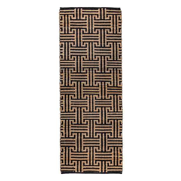 Černý/v přírodní barvě ručně tkaný běhoun s příměsí juty 80x230 cm Meander Jute – Flair Rugs