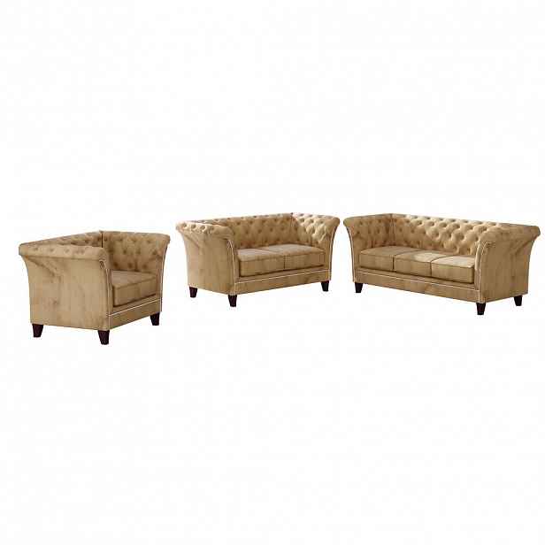 S-Style CHESTERFIELD SEDACÍ SOUPRAVA 3+2+1 Fusion z béžového sametu