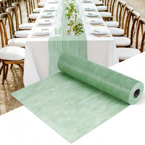TEMU Elegantní zelený polyesterový běhoun na stůl - 30 cm x 25 m, obdélníkový, ideální pro Velikonoce, narozeniny, svatby a speciální příležitosti, s