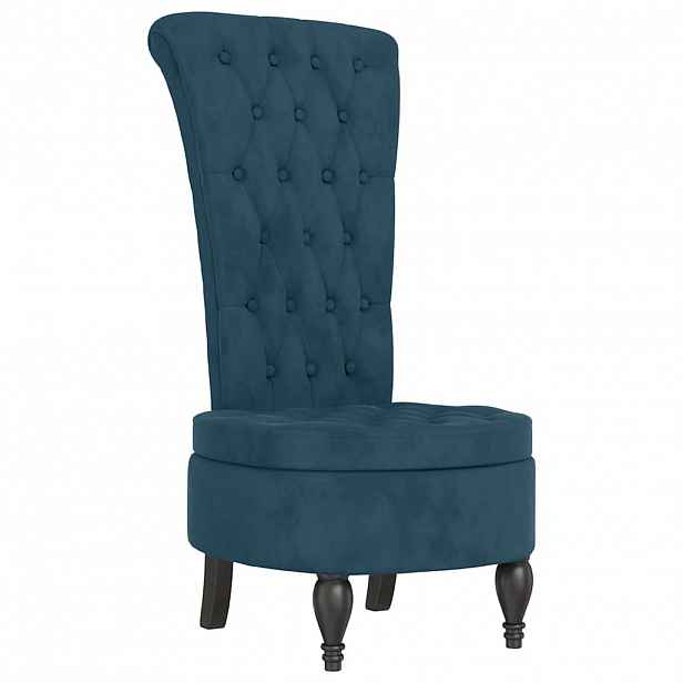 vidaXL Židle s vysokým opěradlem modrá samet design s knoflíky