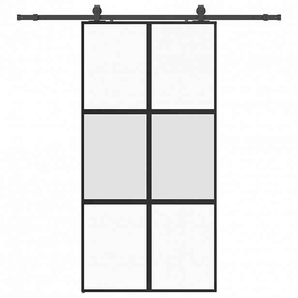 vidaXL Posuvné dveře se sadou kování černé 102,5x205 cm Tvrzené sklo