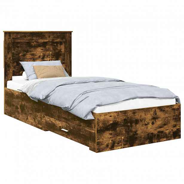 vidaXL Rám postele s čelo Kouřový dub 100 x 200 cm Kompozitní dřevo