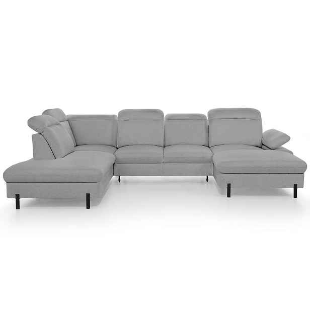Beautysofa SEDACÍ SOUPRAVA Sora U s funkcí spaní, nastavitelnou hloubkou sedu, opěrkami hlavy a područkou, 365 cm, šedá, pravá
