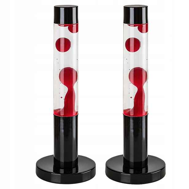 Sada 2 x Led lávová lampa s voskem černá červená magma 40 cm