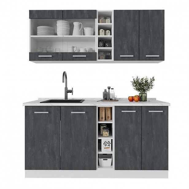 Vicco JEDNOTKOVÁ KUCHYNĚ R-Line Černý beton/bílá 160 cm bez pracovní desky