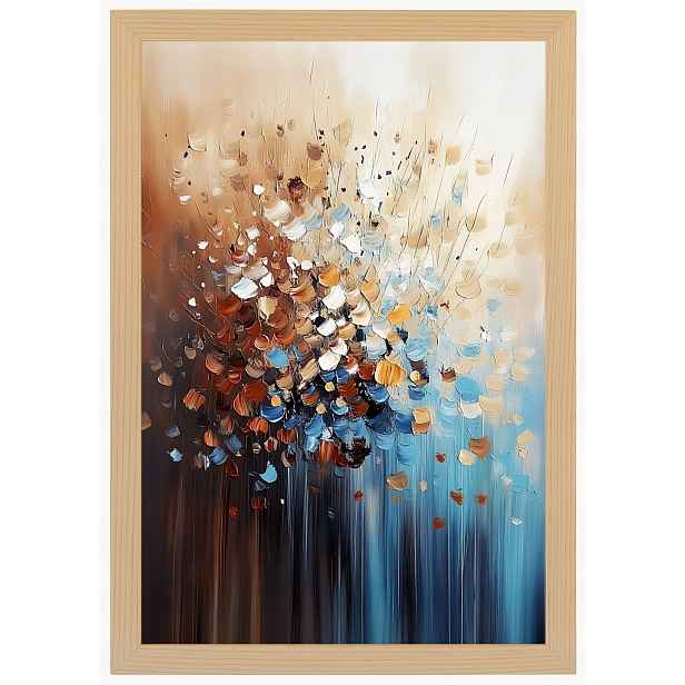Plakát Rámeček Dřevo Abstrakce Hnědá Béžová Tyrkysová Špachtle Impasto 40x60