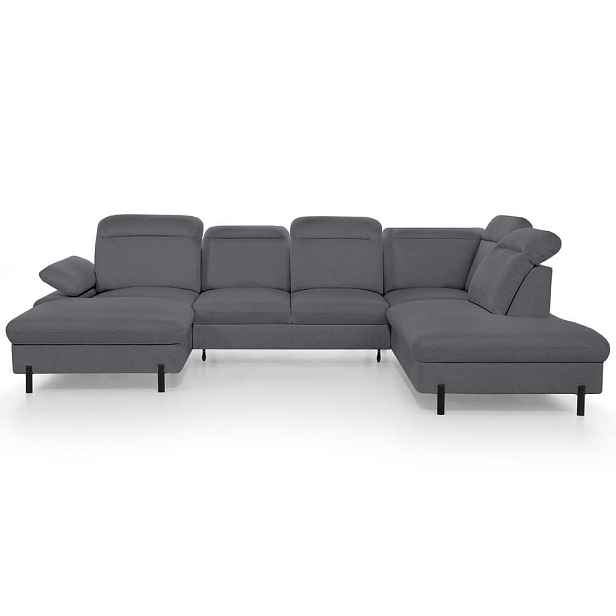 Beautysofa SEDACÍ SOUPRAVA Sora U s funkcí spaní, nastavitelnou hloubkou sedu, opěrkami hlavy a područkou, 365 cm, antracitová, levá
