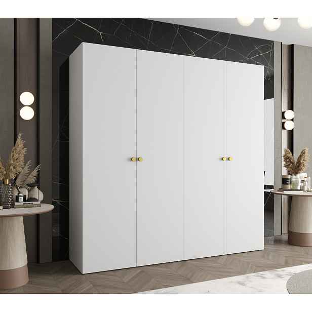 Elegantní šatní skříň CAITIR 1 200 cm - bílá / zlaté úchyty