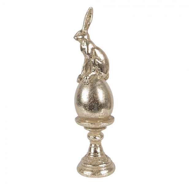 Zlatá antik dekorace zajíc na vajíčku na podstavci - Ø 6*26 cm Clayre & Eef