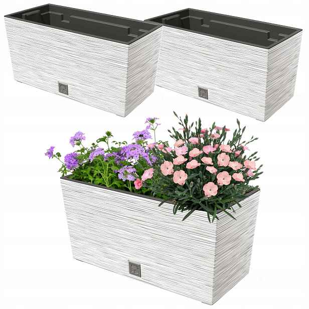 2x Květináč 12L balkonový truhlík 39,5x19,5 cm bílý prostorná vložka 8L