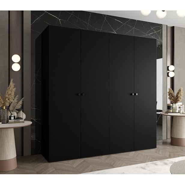 Elegantní šatní skříň CAITIR 1 200 cm - černá / černé úchyty