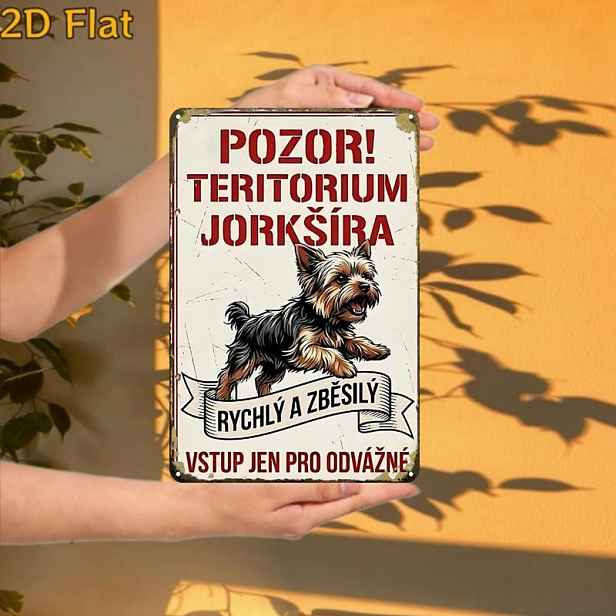 TEMU 2D plochý - 2D plochý 1ks, Retro kovová cedule s výstražným znamením teriéra Yorkshire - 8X12 Cafe Garáž Nástěnné umění Dárek pro dekoraci |