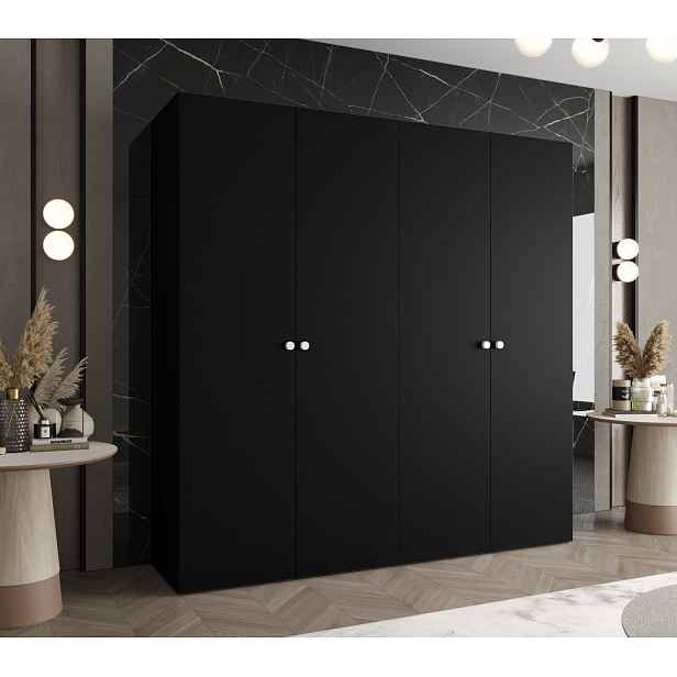 Elegantní šatní skříň CAITIR 1 200 cm - černá / stříbrné úchyty
