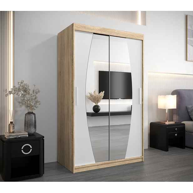 Šatní skříň se zrcadly DARINA - šířka 120 cm, dub sonoma / bílá