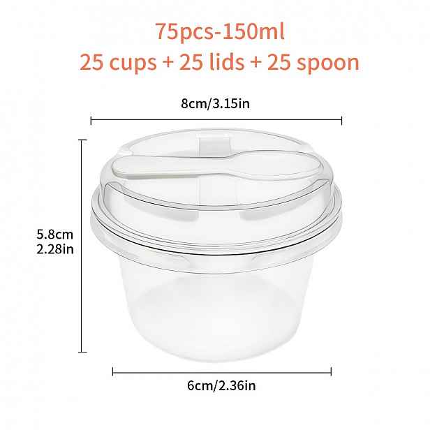 TEMU 150ml/5oz Přenosné transparentní dezertní kelímky s lžičkou a víčkem, vzduchotěsné a stohovatelné. Tyto transparentní kelímky na dorty jsou