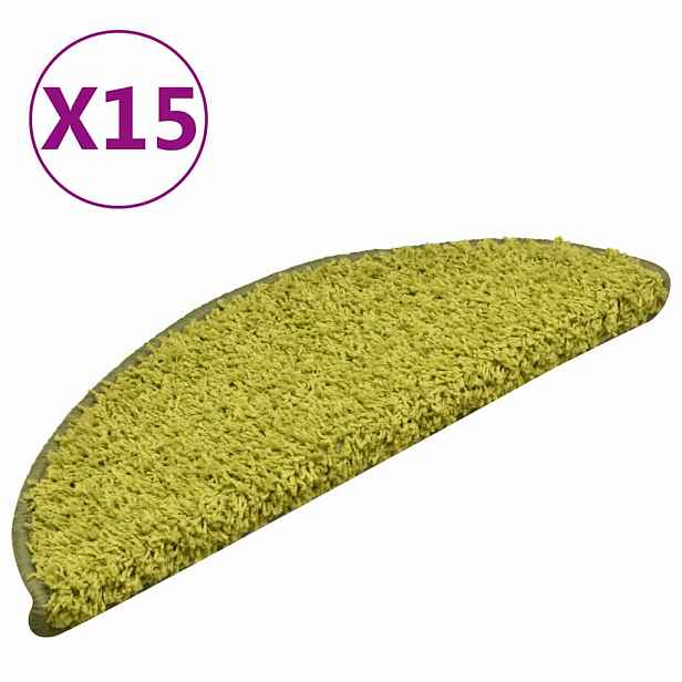 vidaXL Schodové rohože 15 ks 56 x 17 x 3 cm zelené, půlkulaté