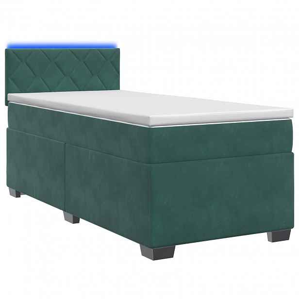 vidaXL Box spring postel s matrací a LED Tmavě zelená 80 x 200 cm