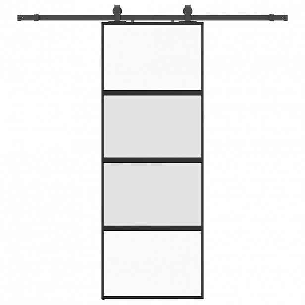 vidaXL Posuvné dveře se sadou kování černé 76x205 cm Tvrzené sklo