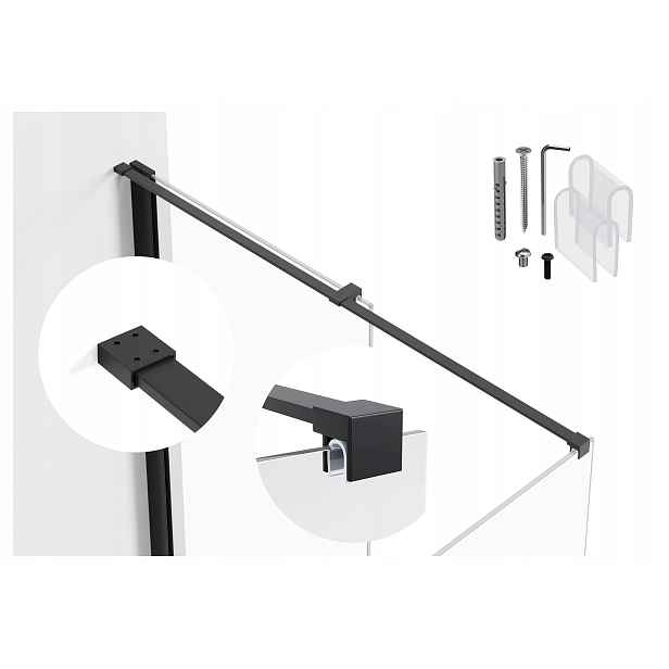 Držák do kabiny nastavitelný od 30 do 120 cm, sklo 6-8 mm, černý matný reling