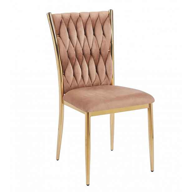 Elegantní jídelní židle SERELITH - cappuccino / zlatá