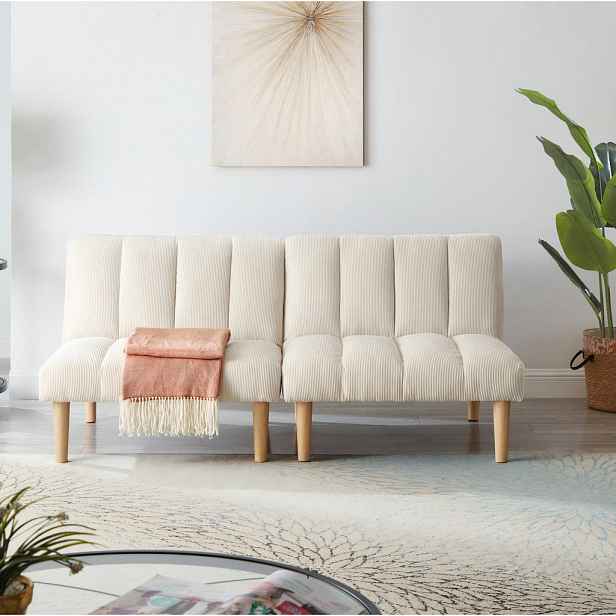 Modfu ROZKLÁDACÍ pohovka z manšestru 167x82x72 cm béžová s 3polohovým opěradlem a funkcí lůžka