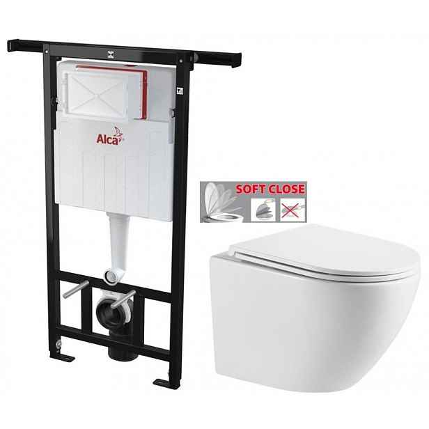 Předstěnový instalační systém bez tlačítka + WC INVENA LIMNOS /VÍROVÉ SPLACH/ WITH SOFT, včetně soft/close sedátka AM102/1120 X LI1