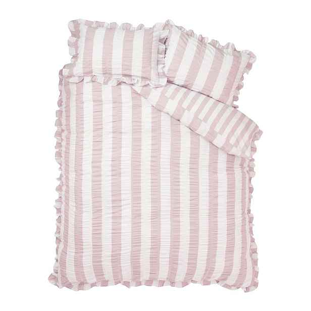 Růžové povlečení na jednolůžko 135x200 cm Seersucker Frill Stripe – Catherine Lansfield
