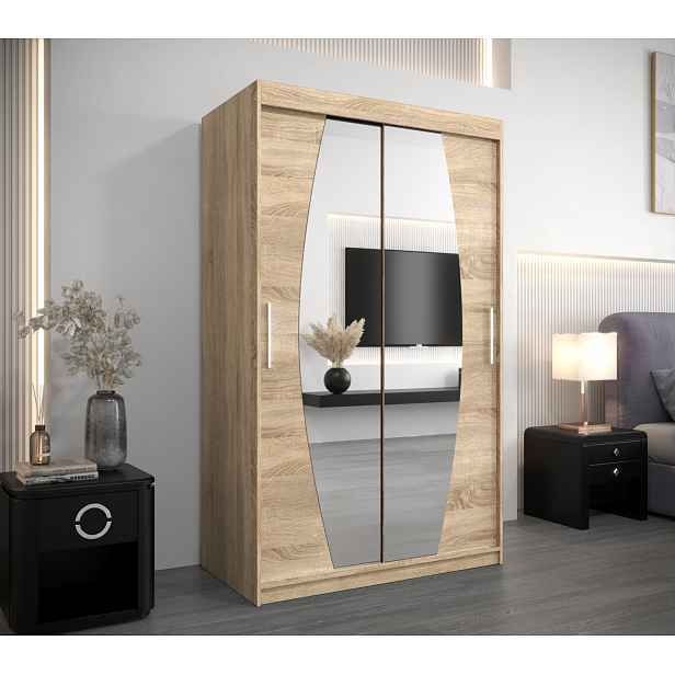 Šatní skříň se zrcadly DARINA - šířka 120 cm, dub sonoma